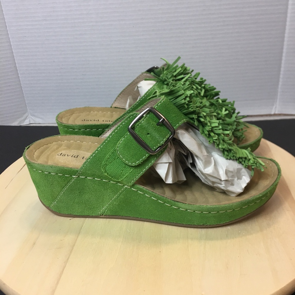 David Tate Fiesta 2.5” Wedge Slip On Sandals Green Size 9M
